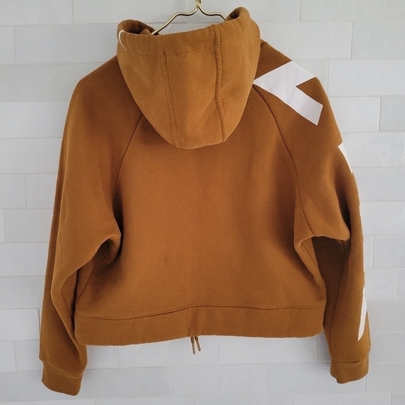 Zyia Camel Cropped Hoodie Drawstring Rust Burnt Orange Brown Logo Sleeve Small - Picture 4 of 10
